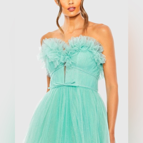 NWT $498 MAC DUGGAL Green Strapless Glitter Tulle Gown DRESS BALL RUFFLES 20555 - Picture 3 of 5